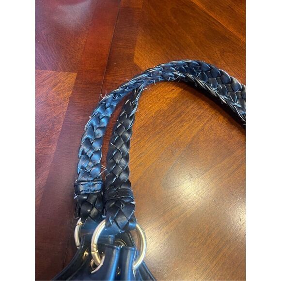 Michael Kors black leather hobo braided handle shoulder bag bucket tassel - Picture 7 of 8